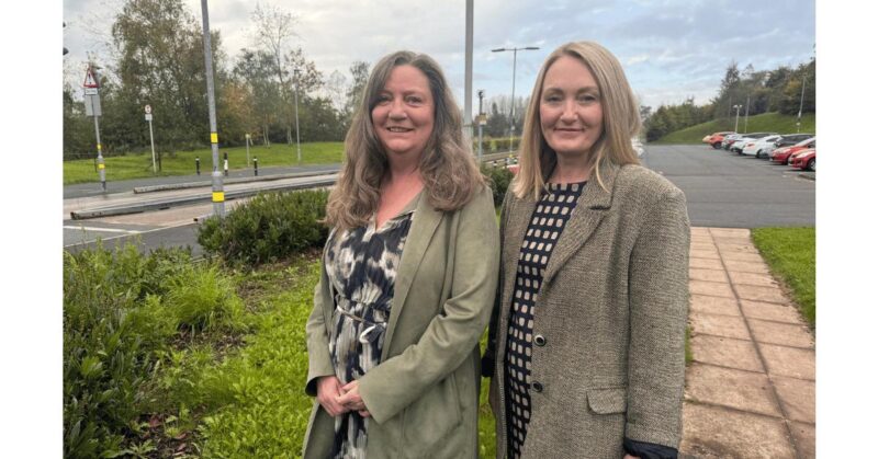 Joanne Marshall (Councillor for Tyldesley and Mosley Common) and Jo Platt (MP for Leigh and Atherton) at the site of the new Tyldesley Travel Hub.