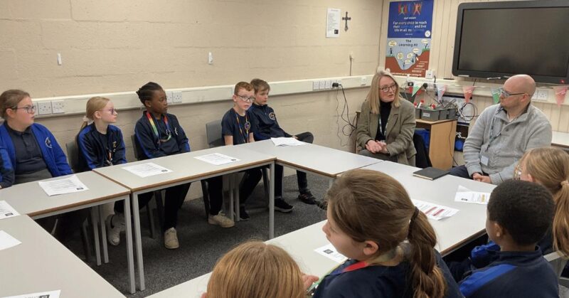 Jo Platt visits Hindsford Primary School in Atherton.