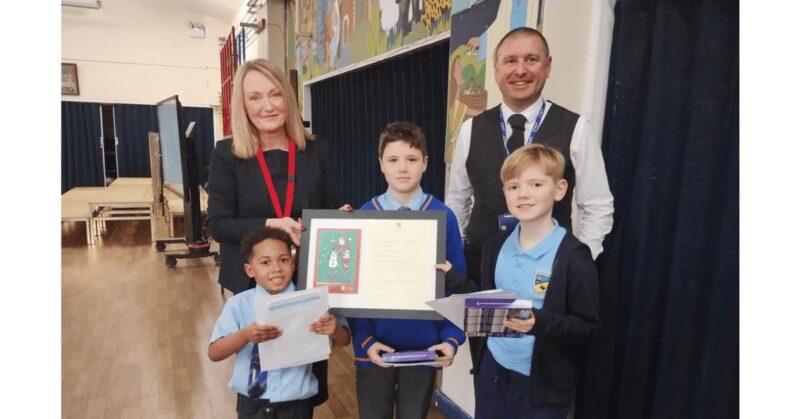 Jo Platt congratulates the winner of her 2024 Christmas card competition.