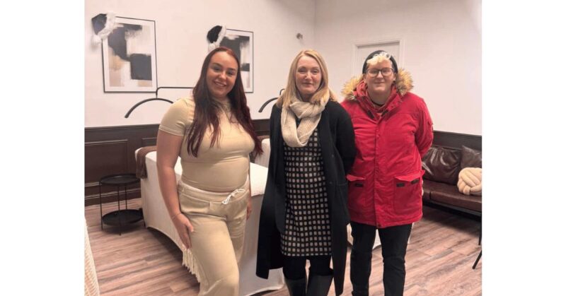 Jo with Jordan and Councillor Eastoe at JLNails in Tyldesley.