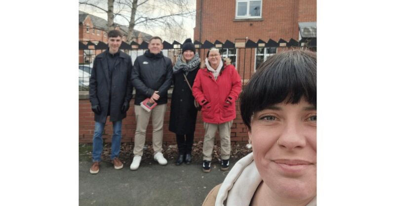 Jo Platt MP goes out to meet local residents. Pictured alongside local councillors and activists. 