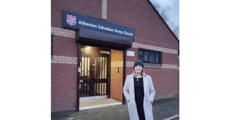 Jo Platt outside Atherton Salvation Army Church.