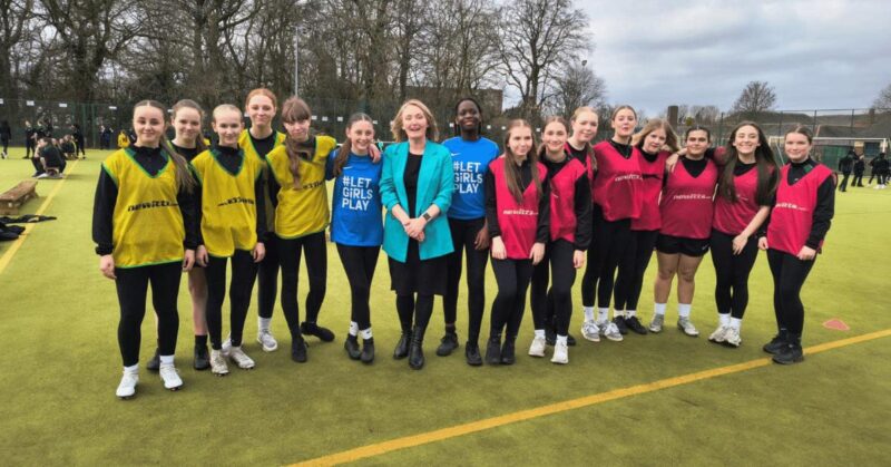 Jo Platt with Bedford High pupils