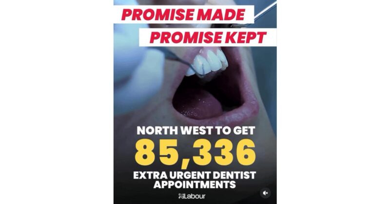 Labour announces 85,366 extra urgent dental appointments for the North West.