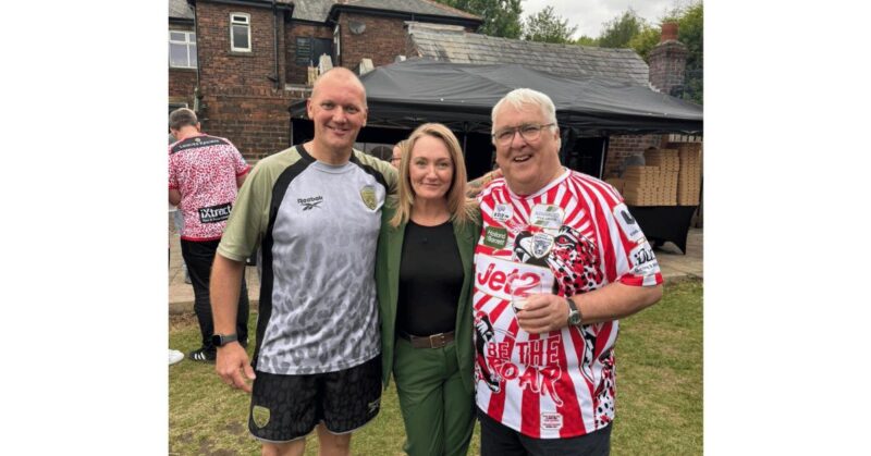 Jo with Paul and Mike - supporting Leigh Leopards Academy.