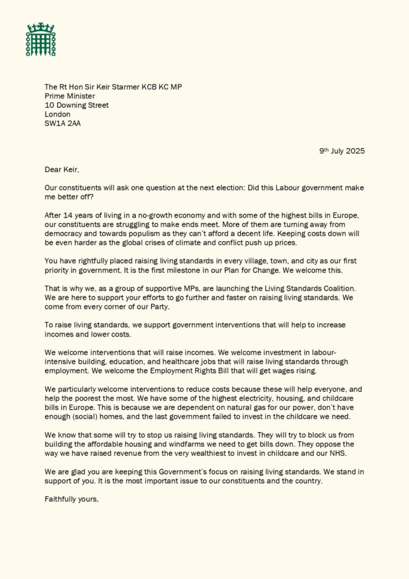 Living Standards Coalition letter pg1