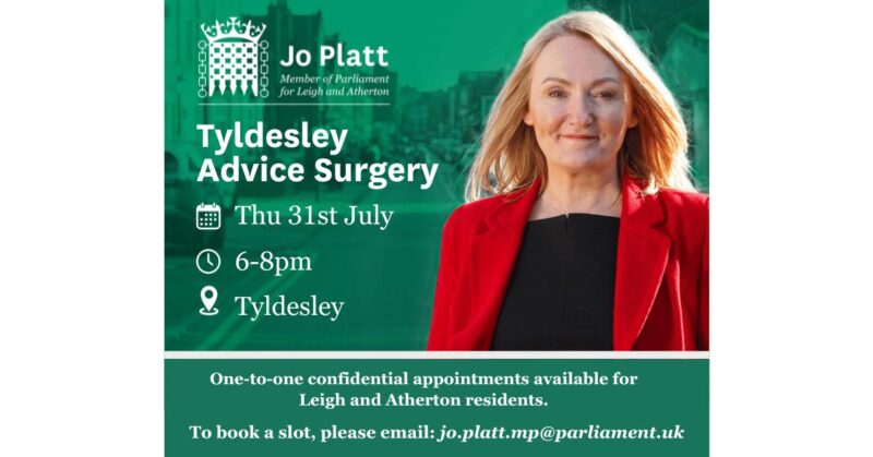 Jo Platt announces Tyldesley advice surgery..